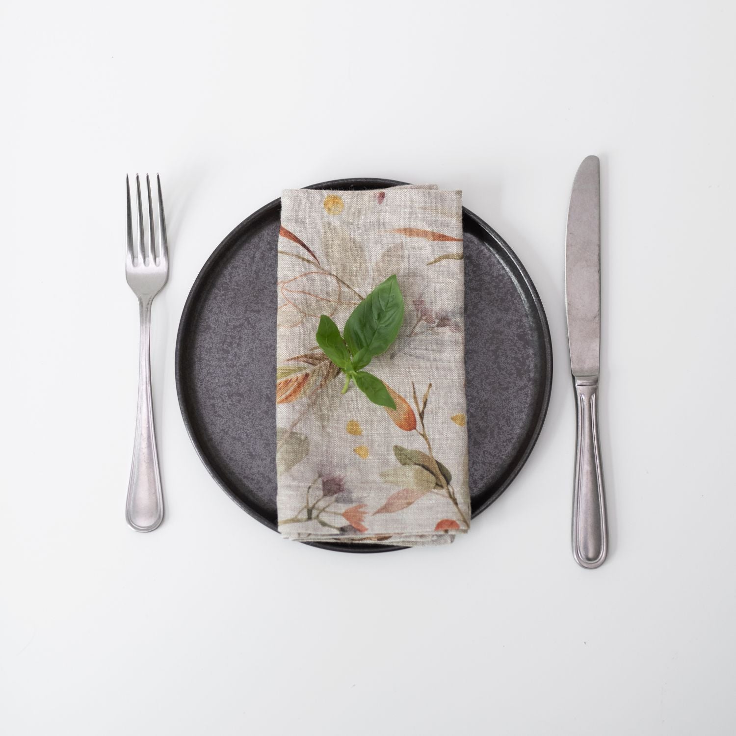 Leaves On Natural Linen Napkins Set of 2, from Linen Tales