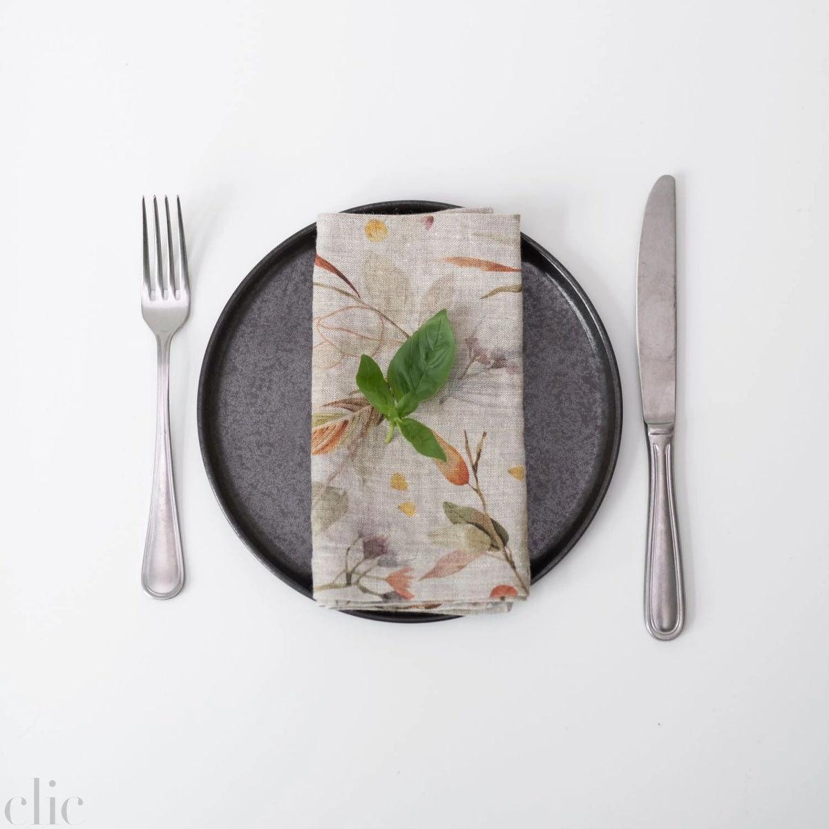 Leaves On Natural Linen Napkins Set of 2, from Linen Tales