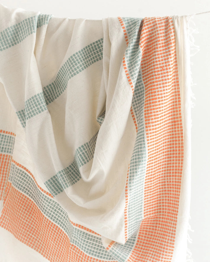 Camden Handwoven Cotton Throw in Tangerine and Azure, from Creative Women