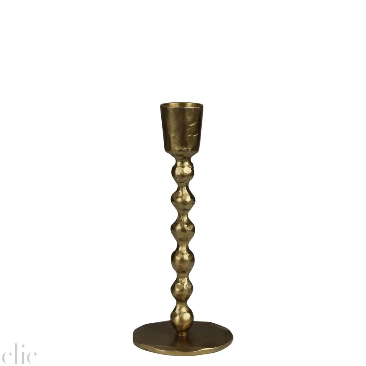 Small Talega Beaded Stem Taper Candle Holder in Brass, from HomArt