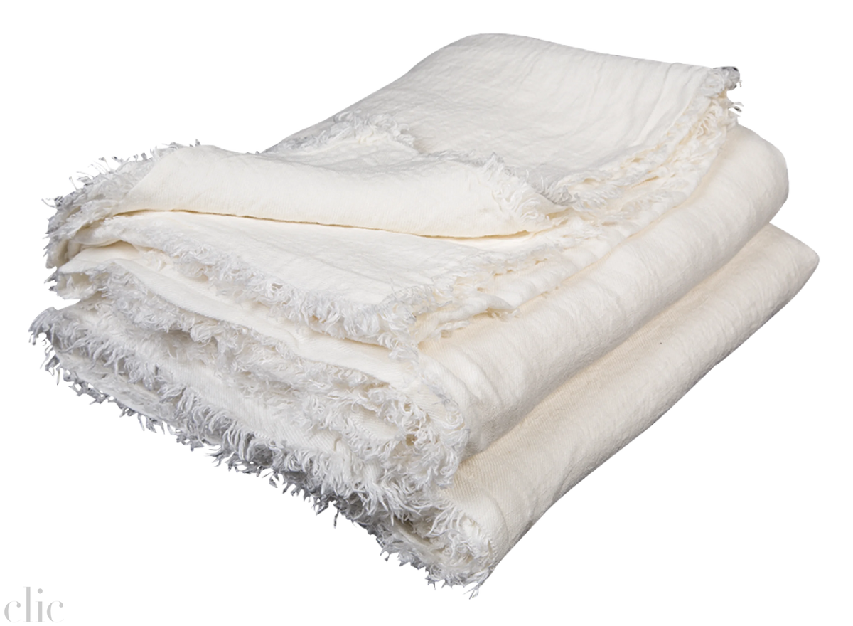 Crumpled Linen Washed Throw in Blanc, from Maison de Vacances