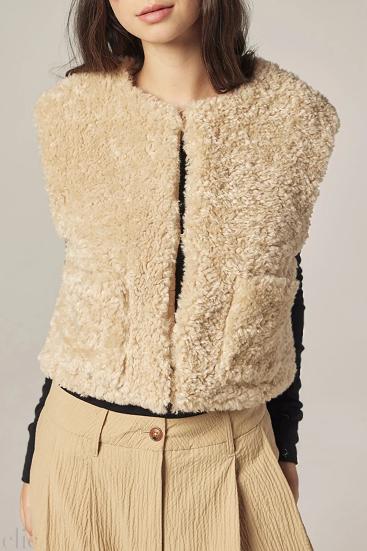 Reversible Fur Vest in Oatmeal/Beige, from Amente