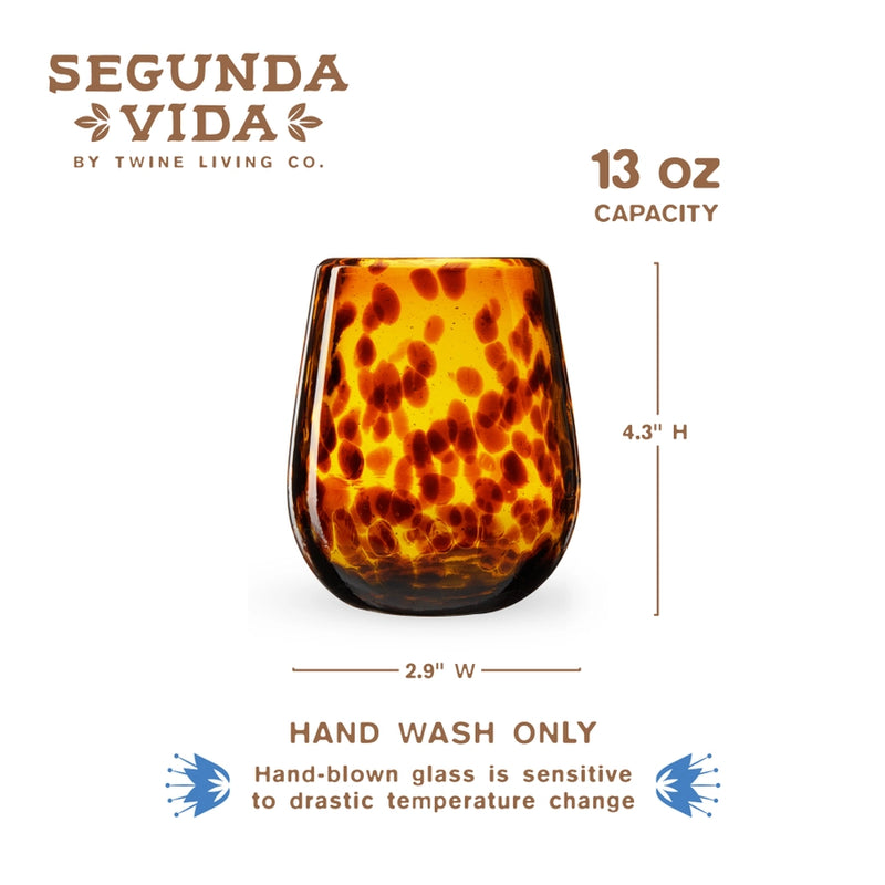 Segunda Vida Stemless Wine Glass in Tortuga, from Twine