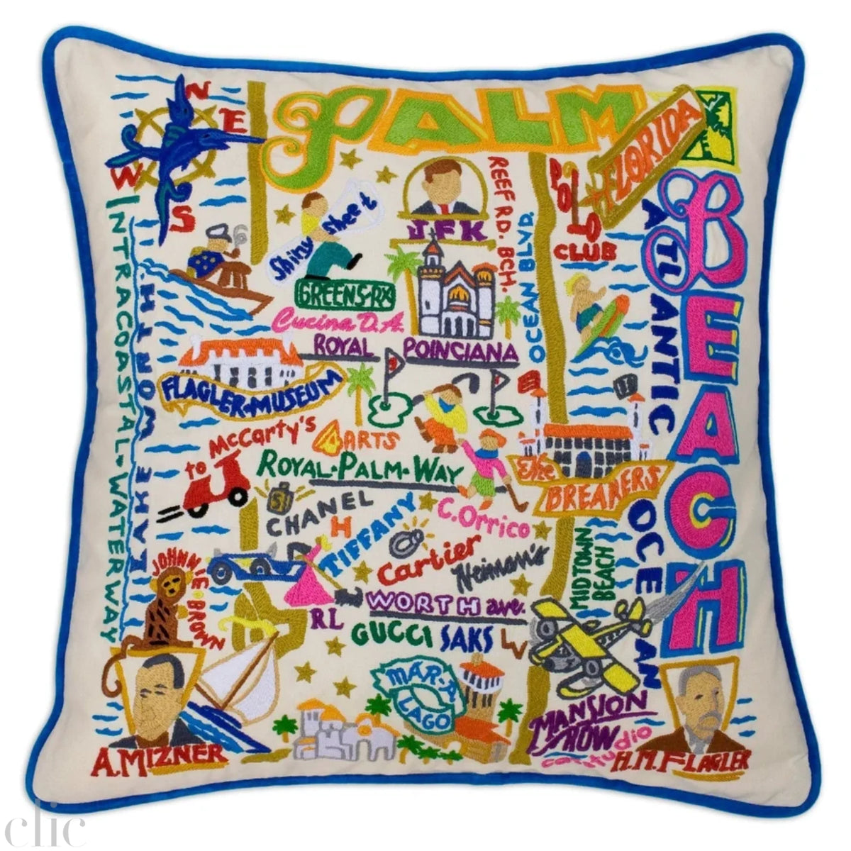 Palm Beach Hand-Embroidered Pillow