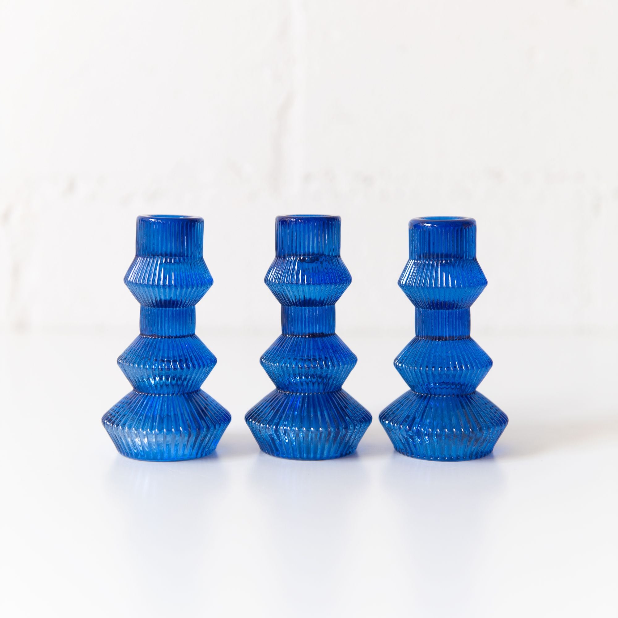 Ribbed Candlestick Holder in Cobalt Blue, from Talking Tables