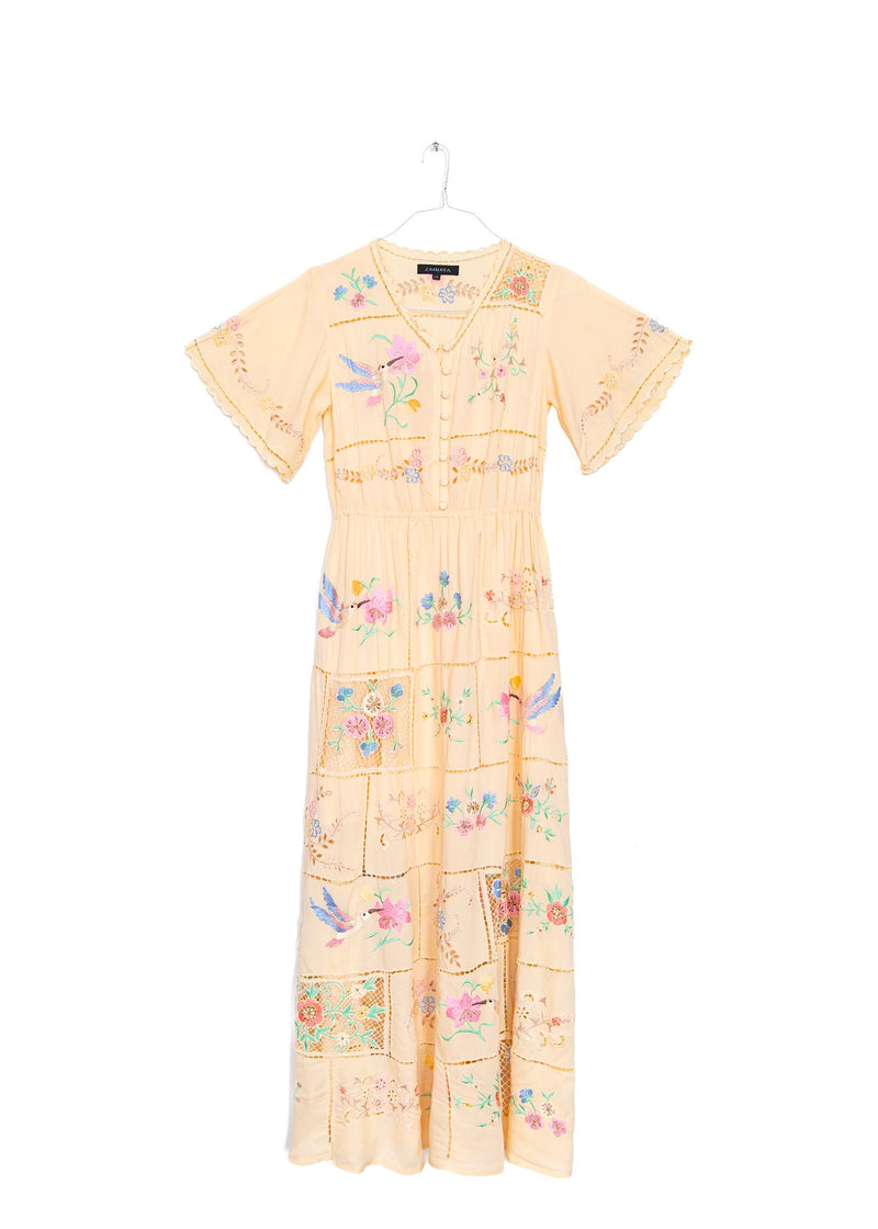 Hummingbird Panel Dress in Vanilla, from Zaimara
