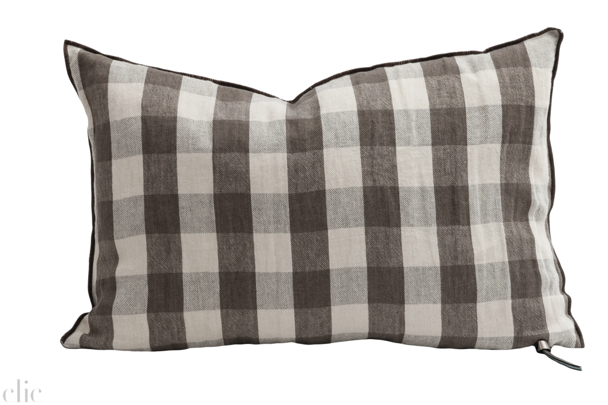 Washed Linen Vichy Cottage 16x24 Pillow in Terre, from Maison de Vacances