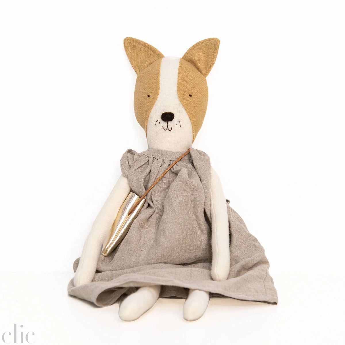 Fig the Frenchie Heirloom Wool Doll in Canyon Linen Dress