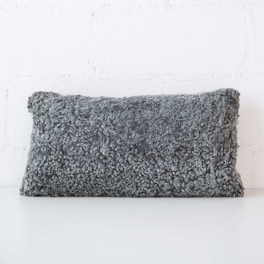 Curly Sheepskin Cushion in Graphite