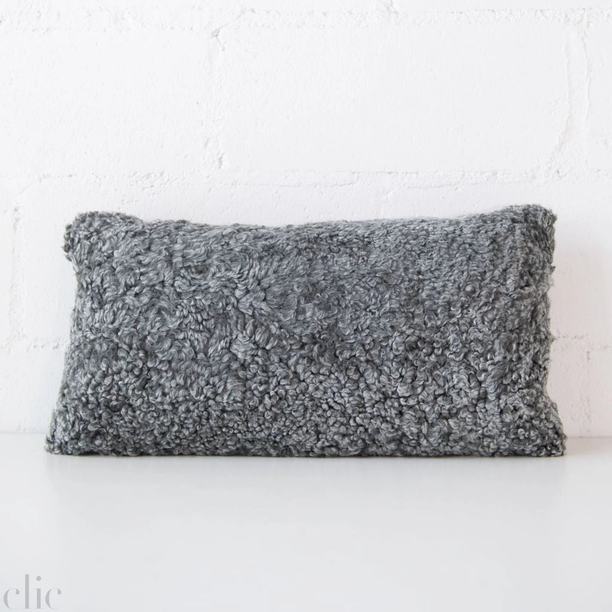 Curly Sheepskin Cushion in Graphite