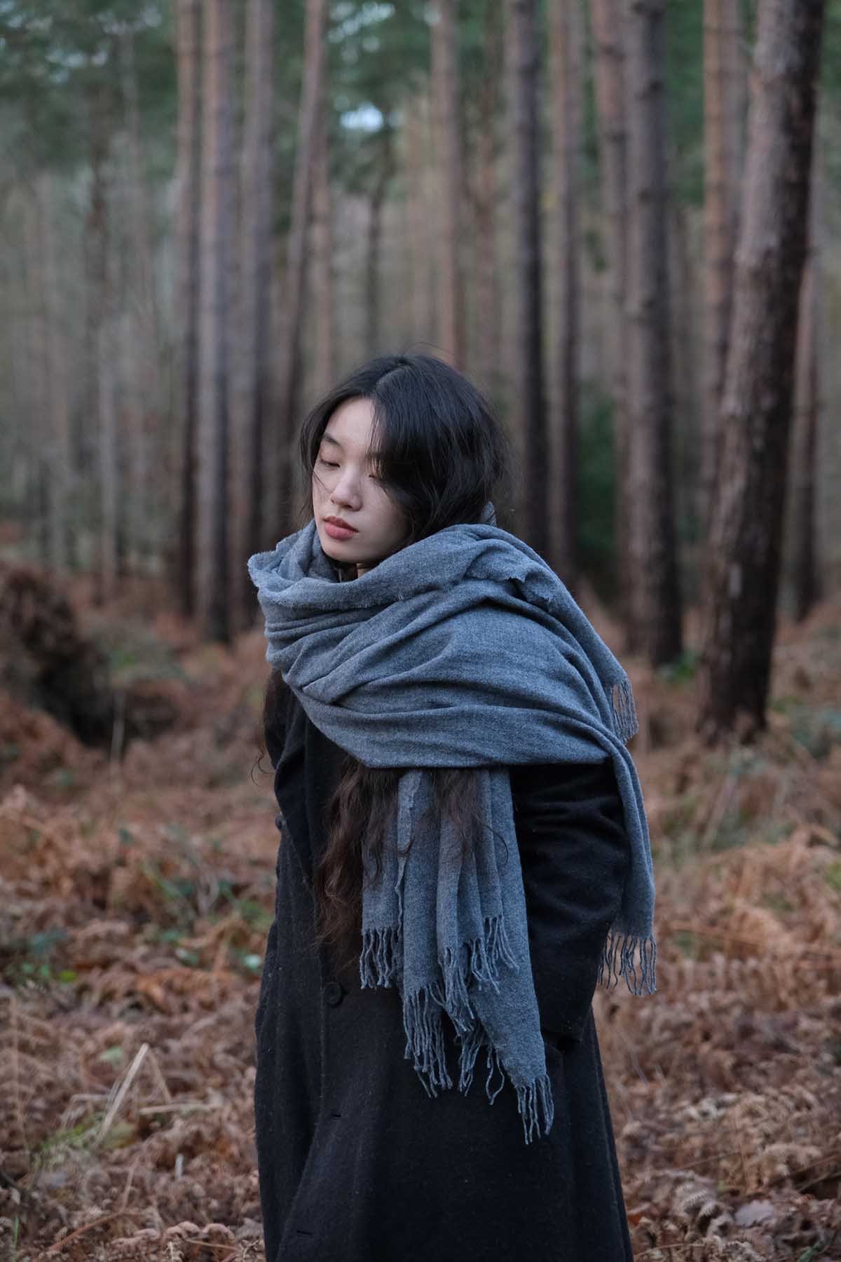 Airy Cashmere Wrap in Grey Charcoal, from Oats and Rice