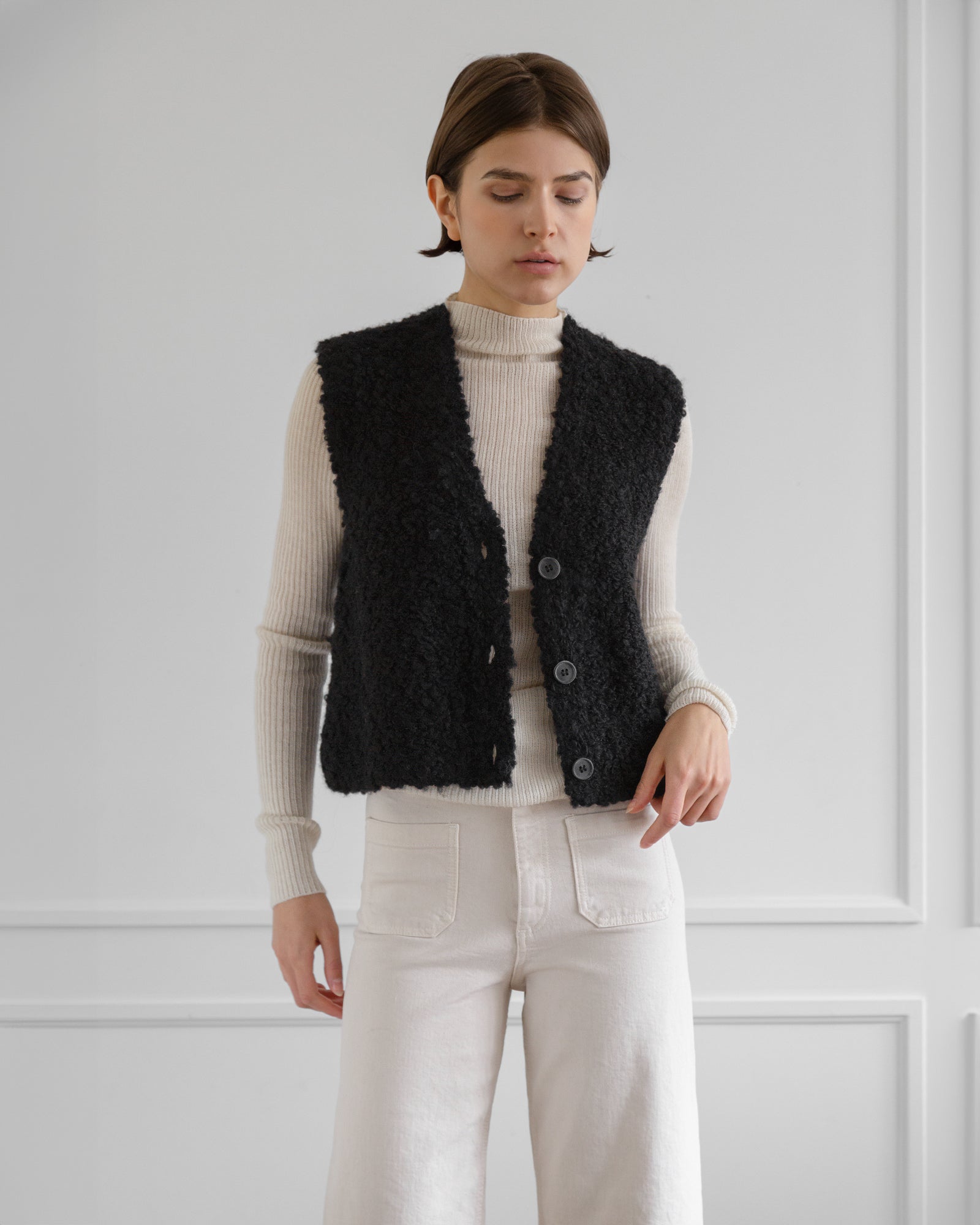 Aries Boucle Vest in Black, from La Tierra