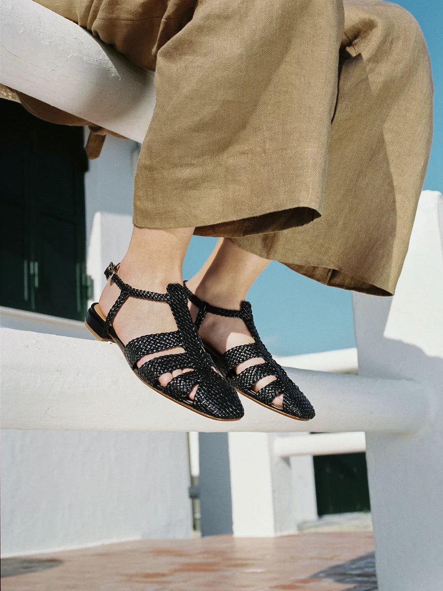 Arlo Woven Leather Sandals in Black, from LoQ