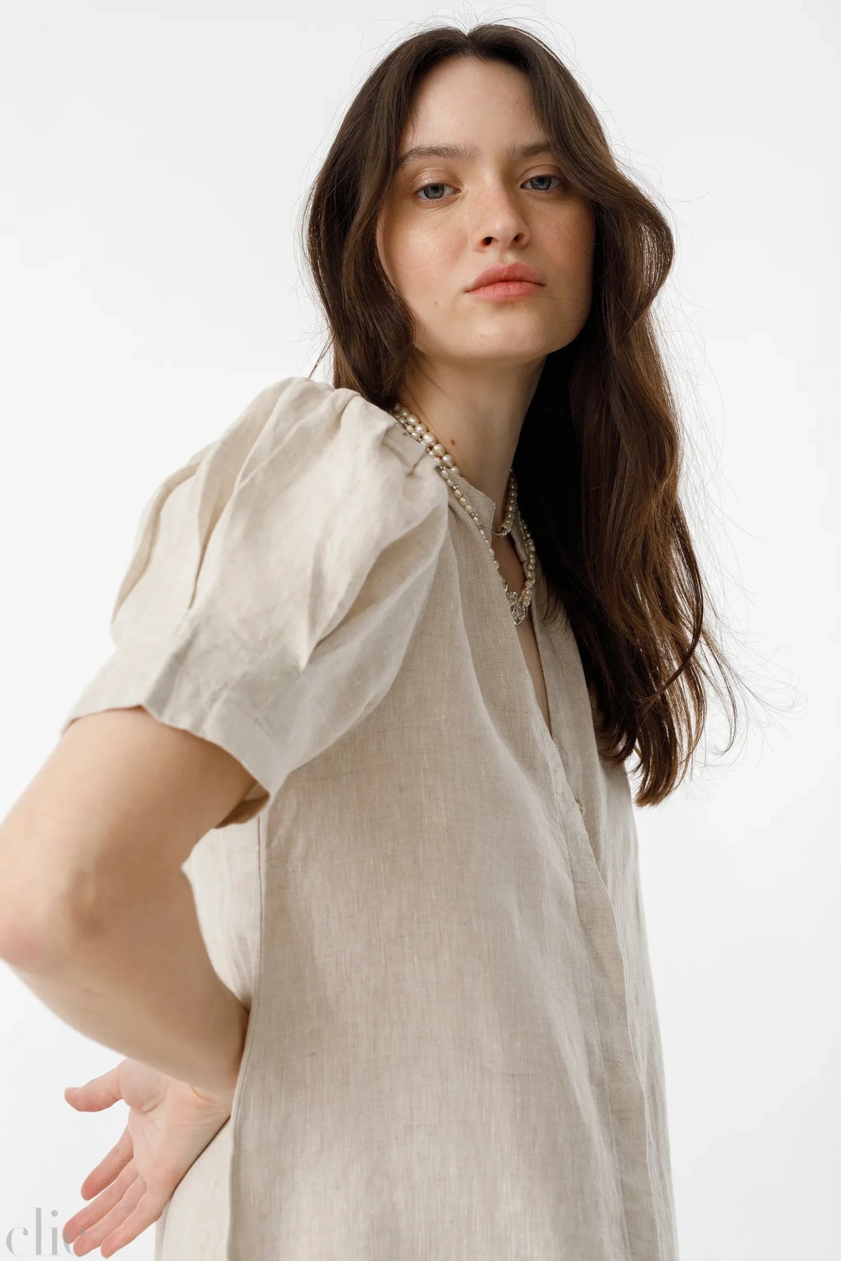 Athina Midi Linen Dress in Natural, from Lanhtropy