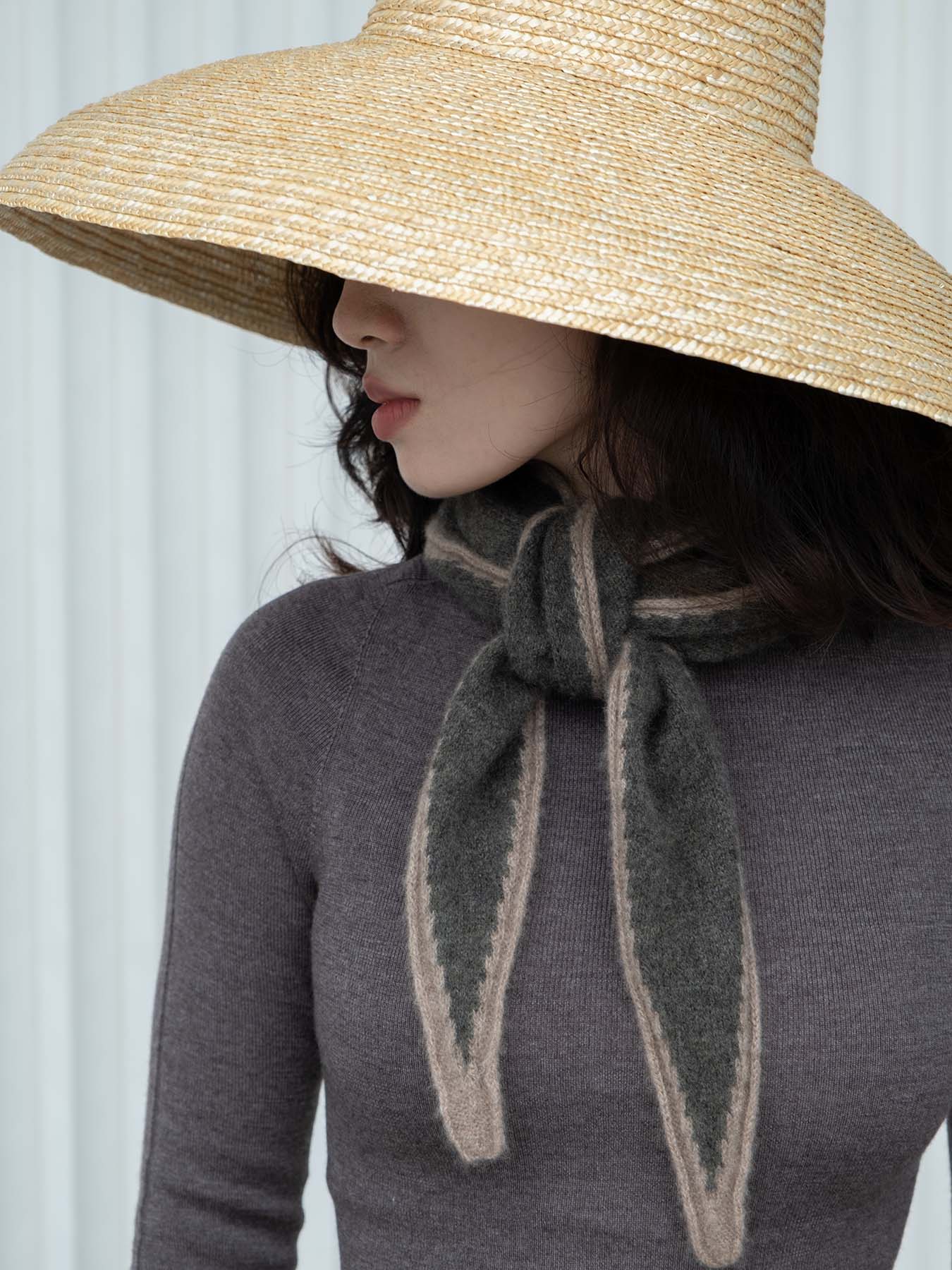 Austen Spindle-shaped Knitted Cashmere Scarf Forest Green, from Oats and Rice