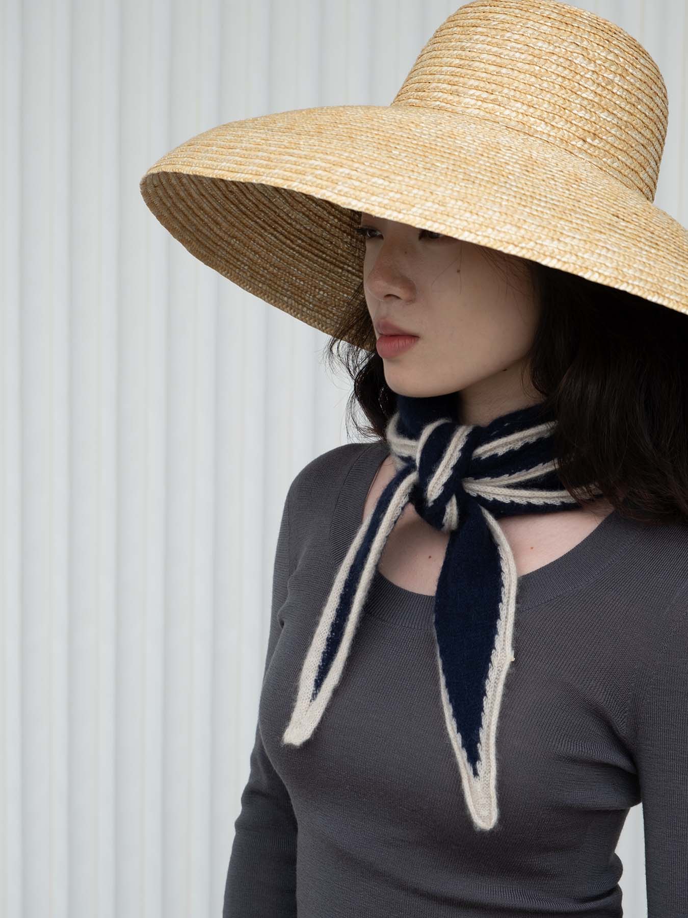 Austen Spindle-shaped Knitted Cashmere Scarf Navy, from Oats and Rice