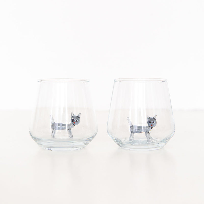 Grey Cat Drinking Glass, from Minizoo