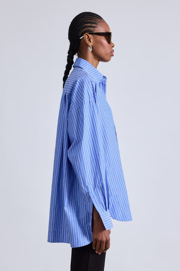 Aldea Oversized Button Down in Blue and Cream, from Apiece Apart