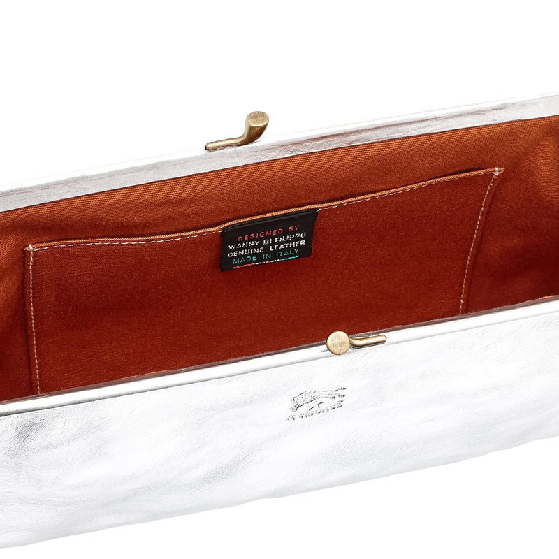 Manuela Clutch in Metallic Silver, from IL Bisonte