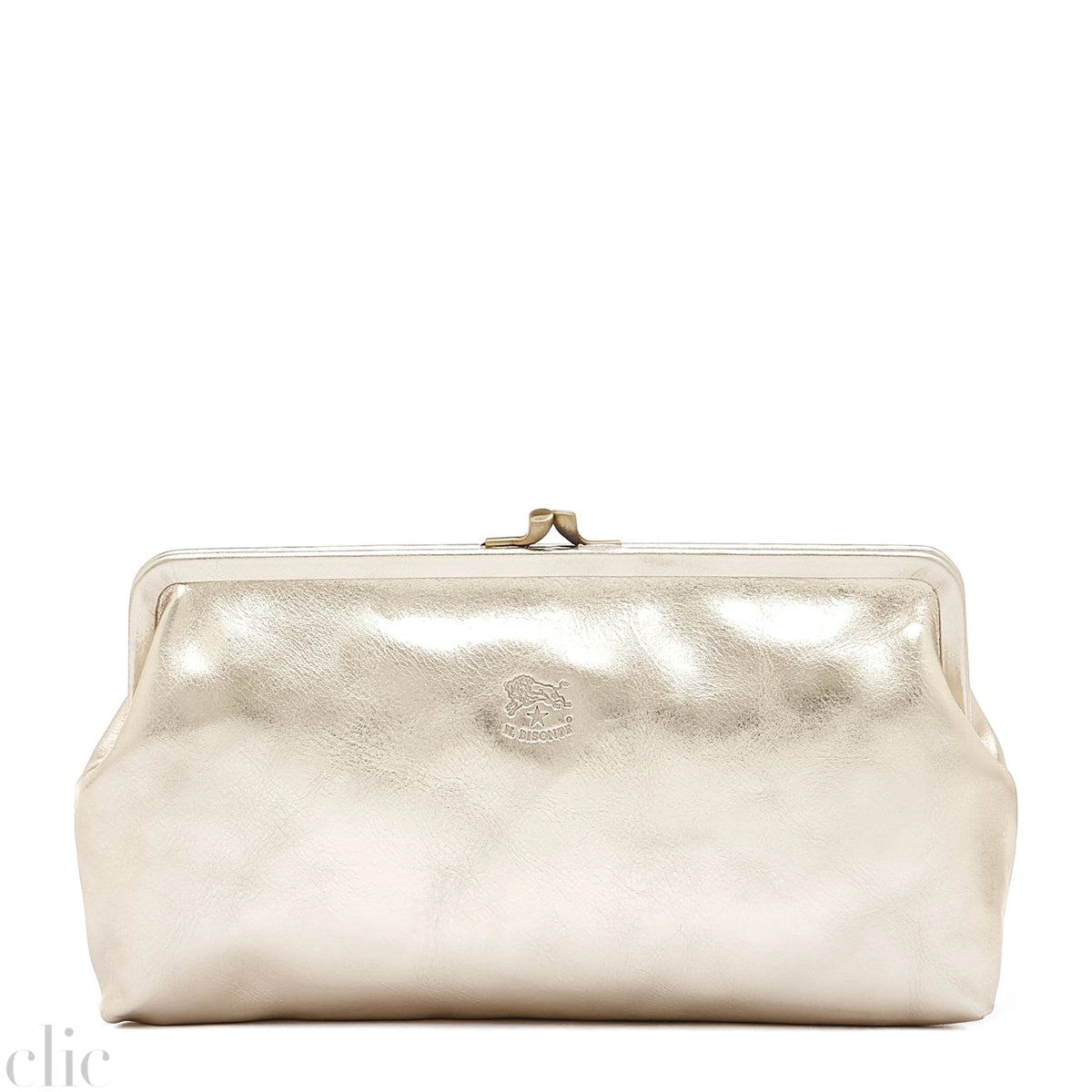 Manuela Clutch Bag in Metallic Platinum, from IL Bisonte