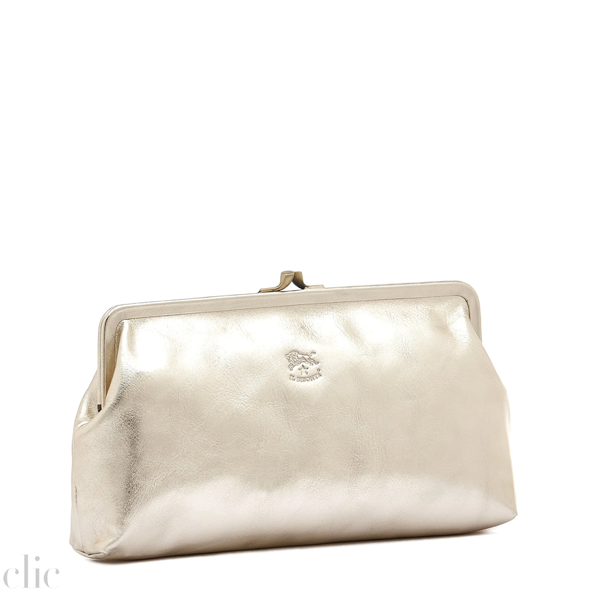 Manuela Clutch Bag in Metallic Platinum, from IL Bisonte