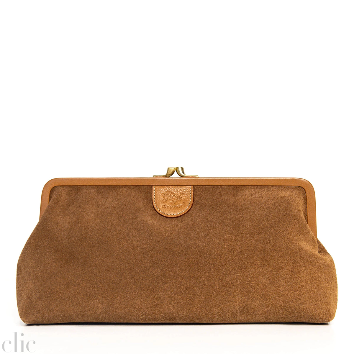 Suede Manuela Clutch in Gianduia, from Il Bisonte