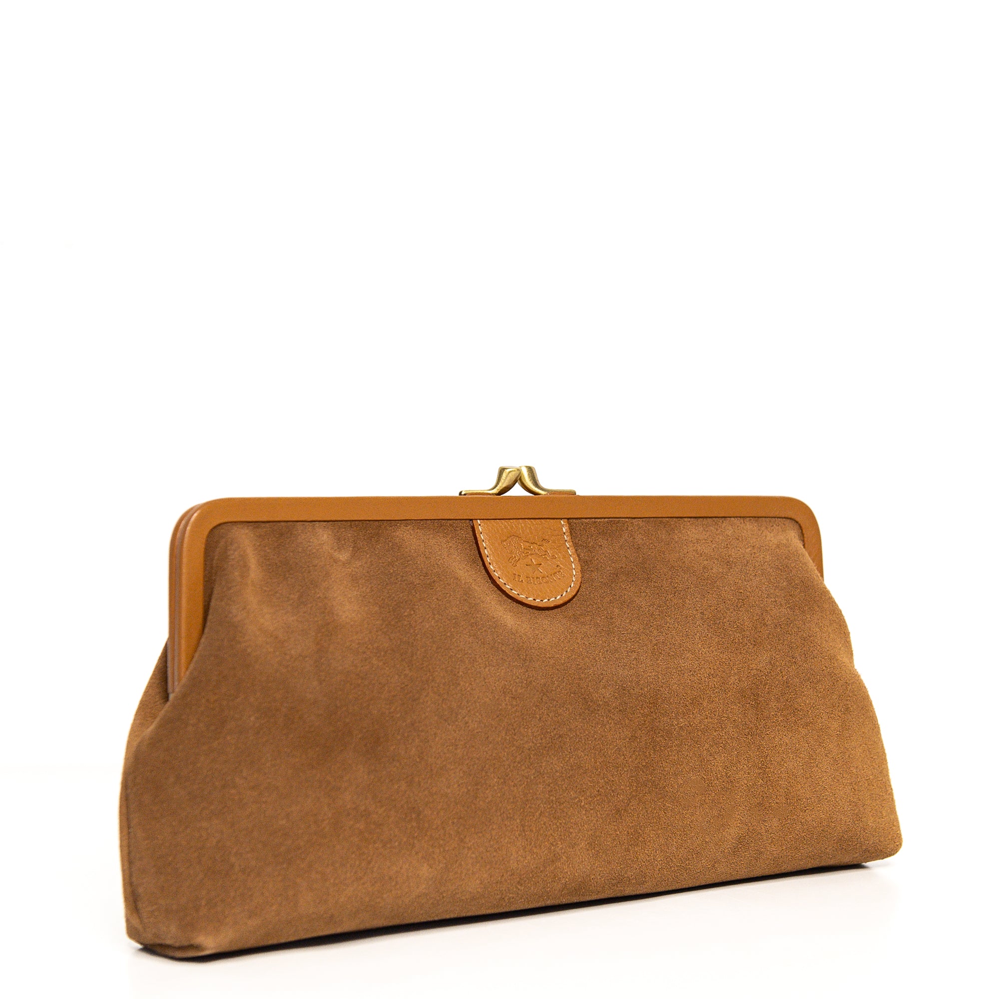 Suede Manuela Clutch in Gianduia, from Il Bisonte