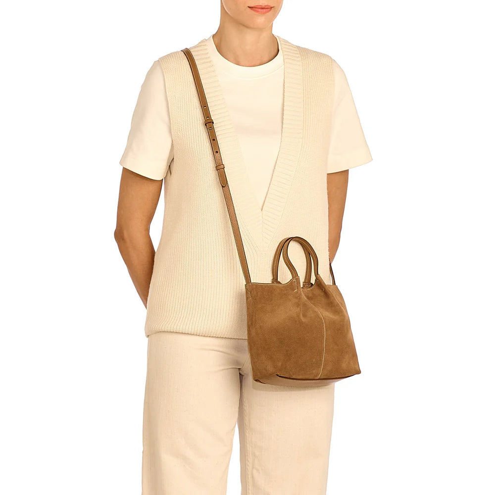 Crossbody Nina Suede Bag in Gianduia, from Il Bisonte