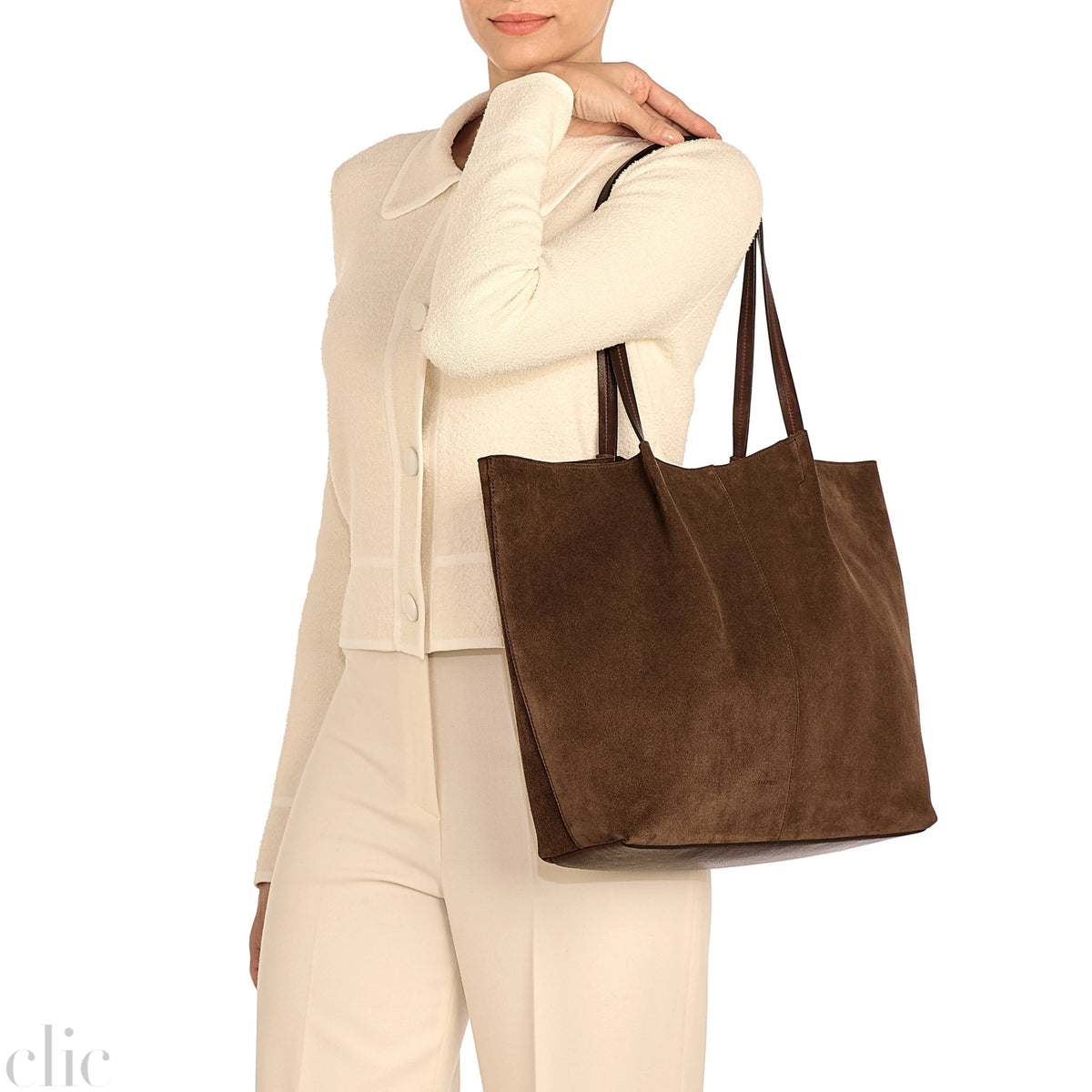 Nina Suede Tote Bag in Coffee, from IL Bisonte