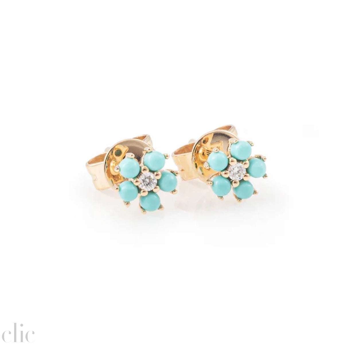 Bambi Studs with Diamonds in Yellow Gold and Turqouise, from Zofia Day