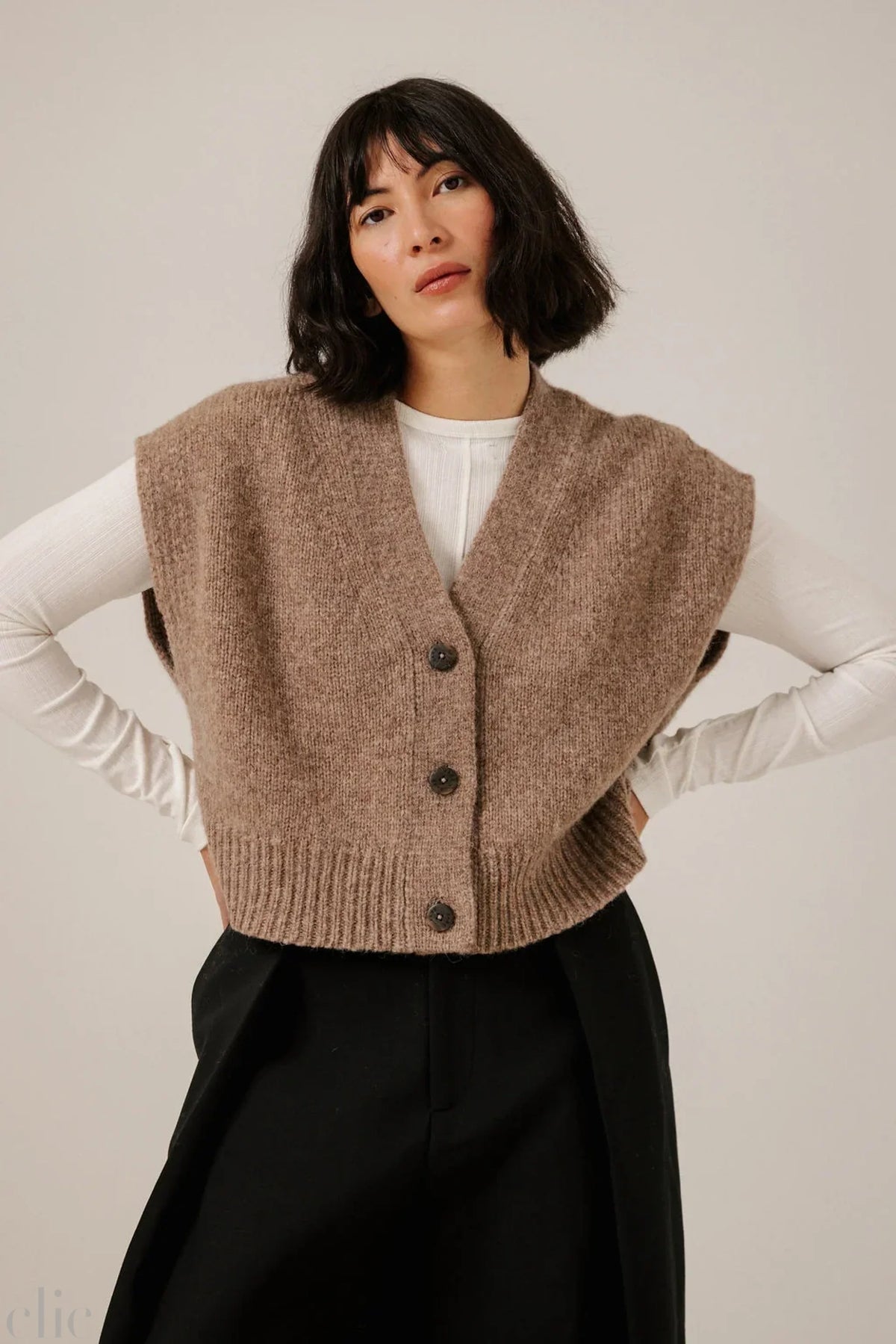 Alpaca Button Down Vest in Fawn, from Bar Knitwear