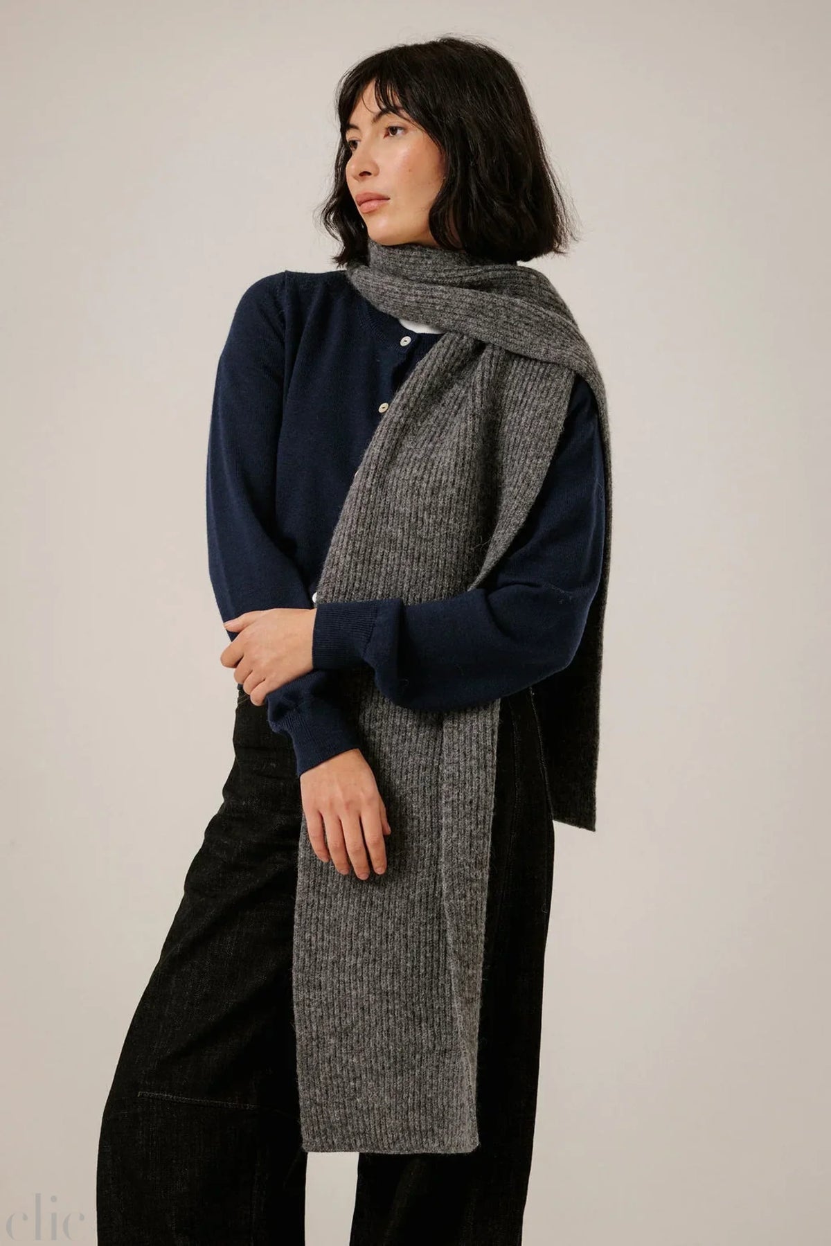 Baby Alpaca Rib Scarf in Charcoal, from Bare Knitwear