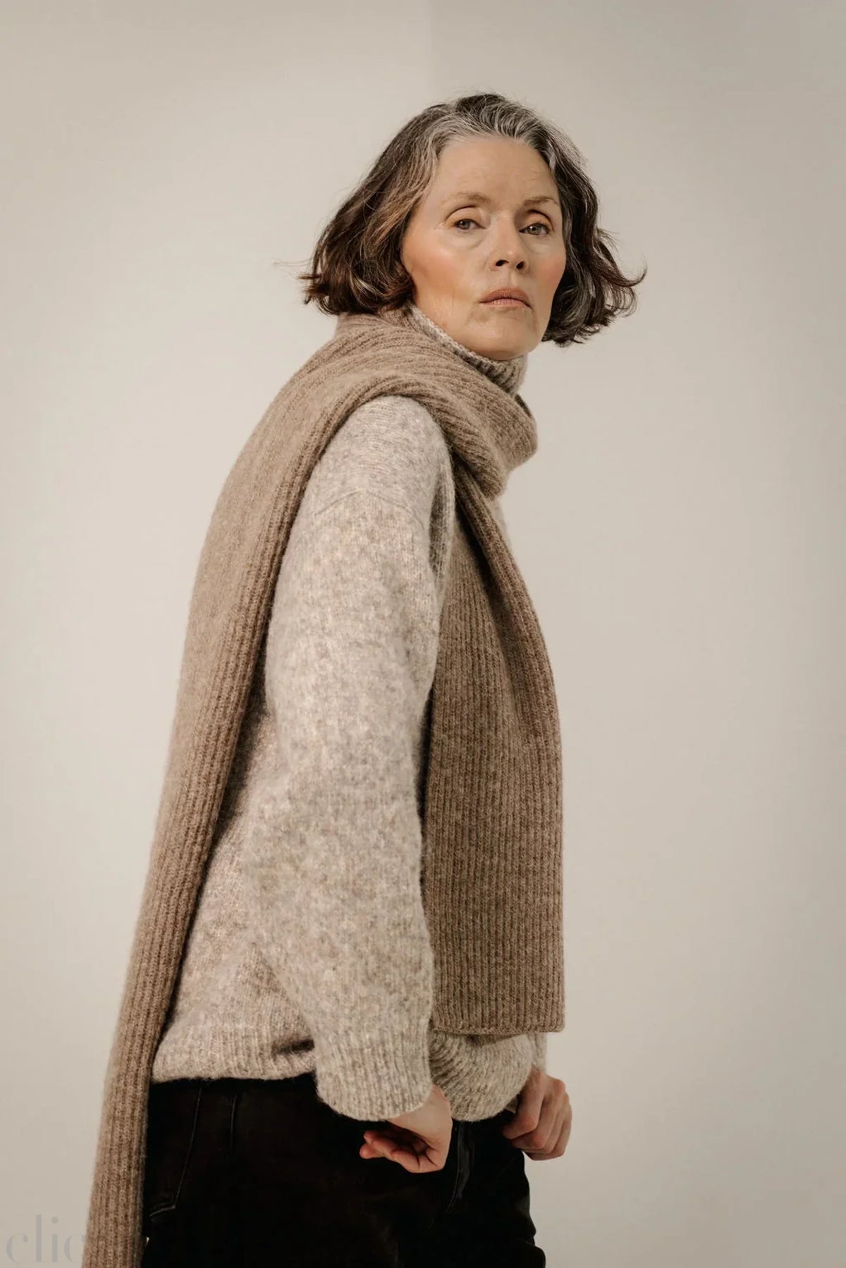 Baby Alpaca Rib Scarf in Fawn, from Bare Knitwear