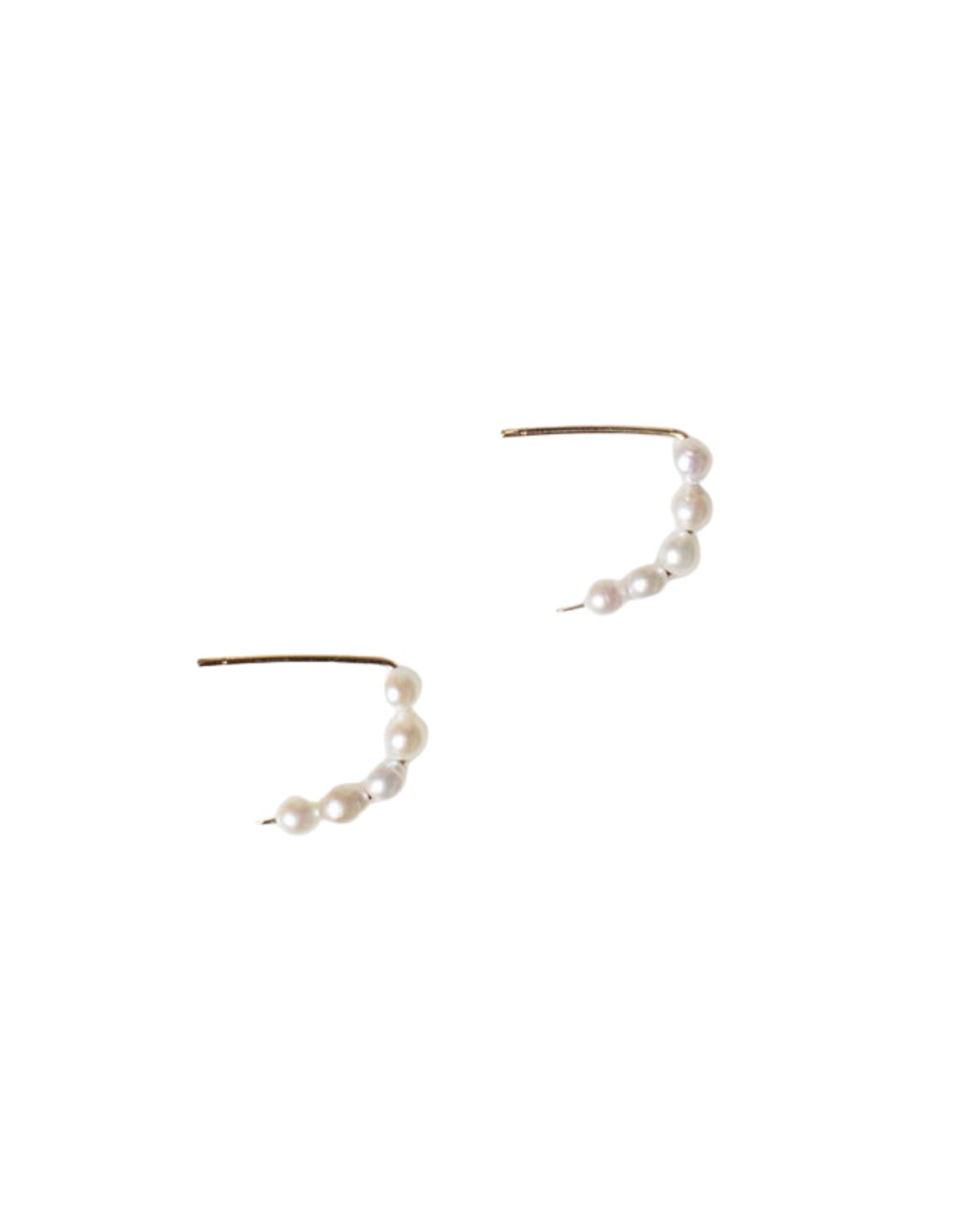 Baroque Pearl Crescent Hoops in White, from Mary Macgill