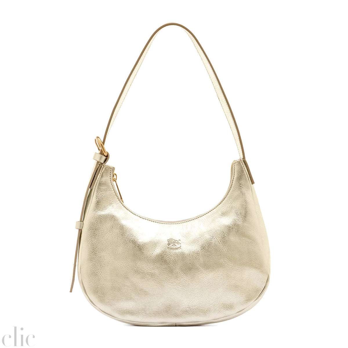 Belcanto Shoulder Bag in Metallic Platinum Leather, from IL Bisonte