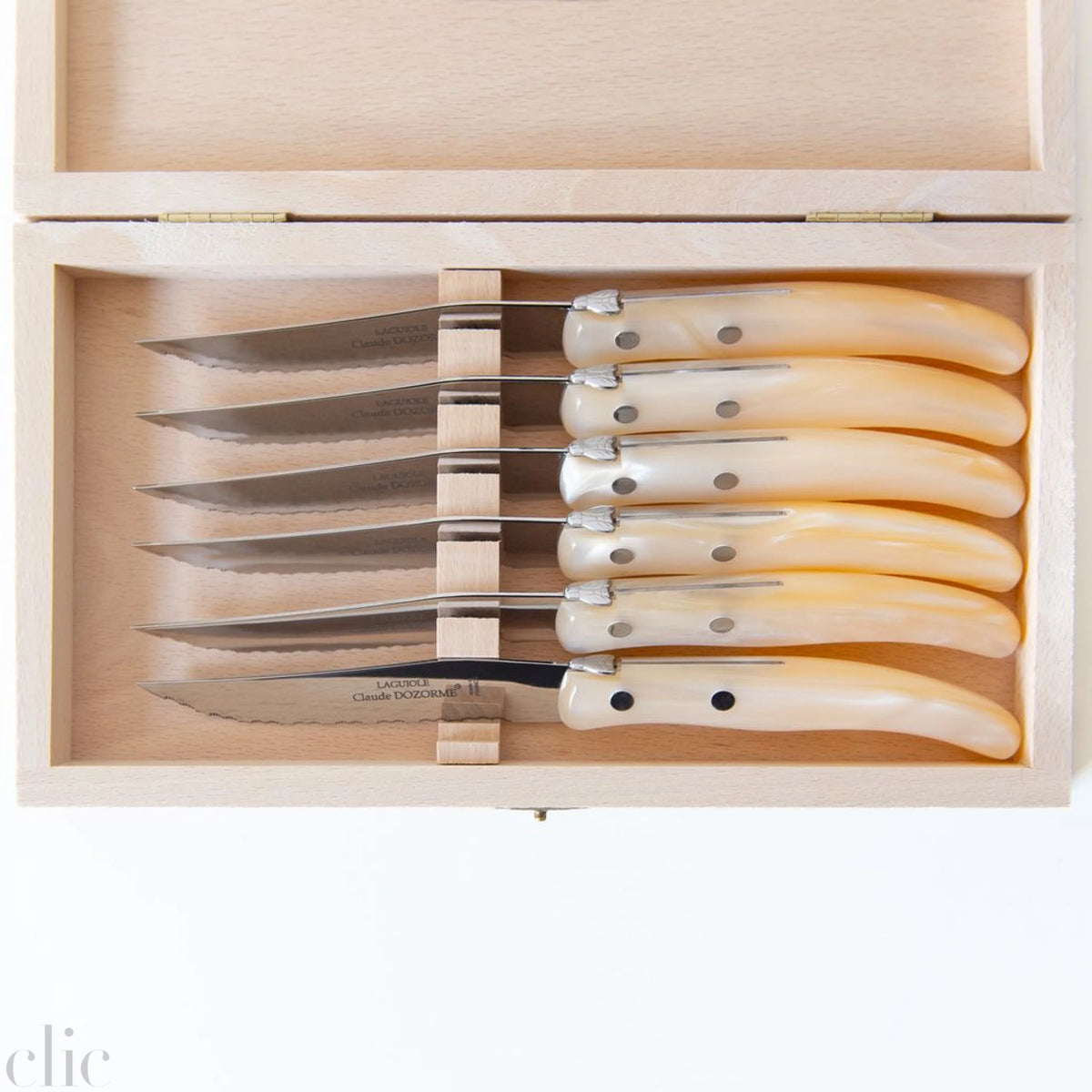 Berlingot Box of 6 Steak Knives in Natural, from Claude Dozorme