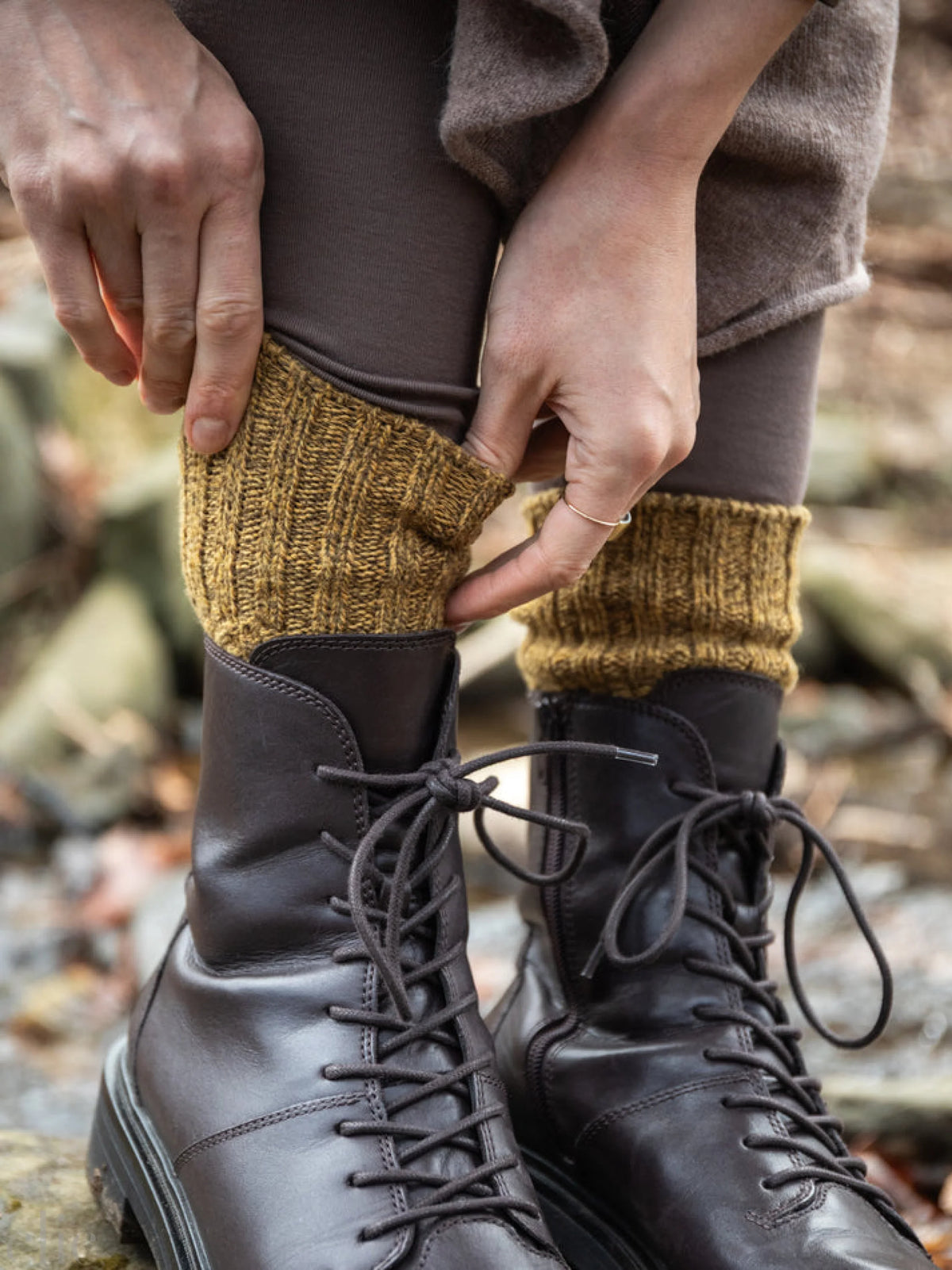 Wool Cotton Boot Socks in Mustard, from Knitwin