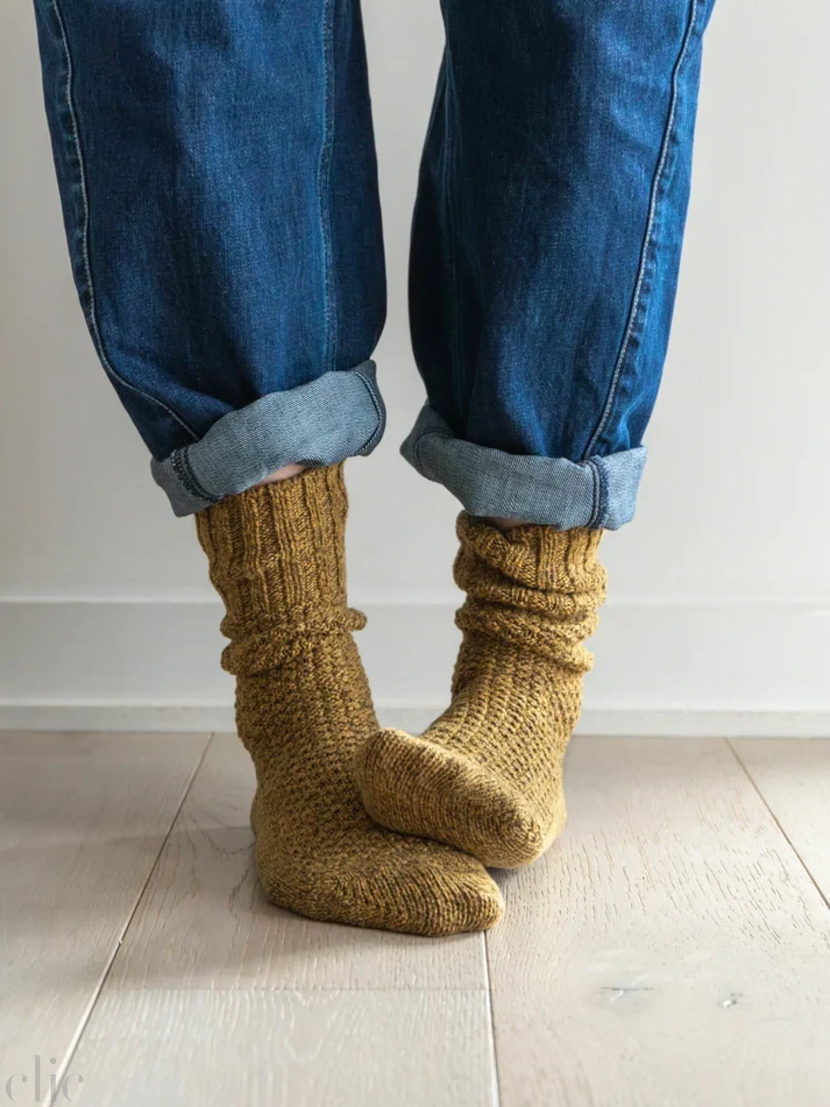 Wool Cotton Boot Socks in Mustard, from Knitwin