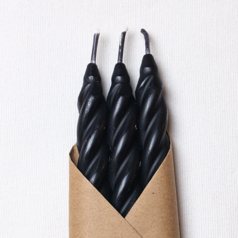 Spiral Taper Candles in Black, from Cave Glow