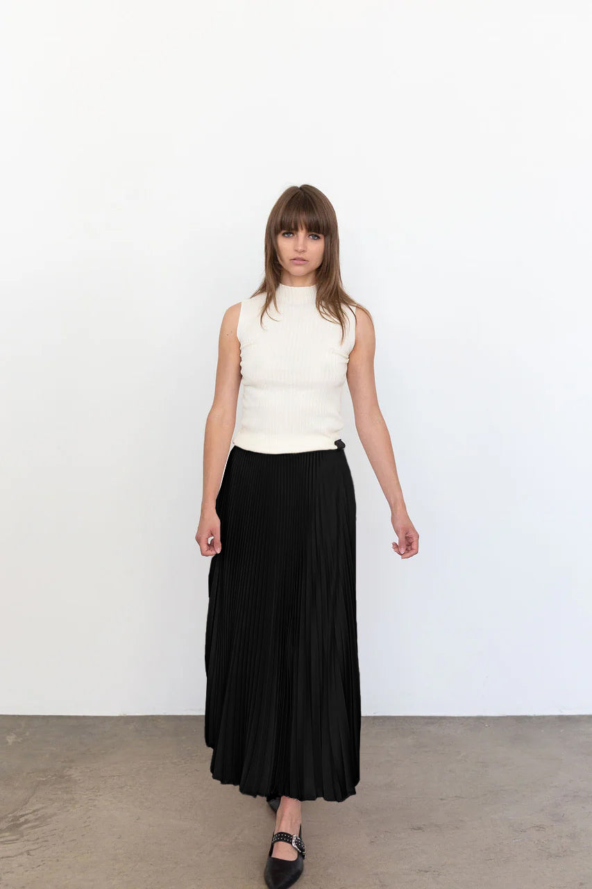 2601 Classic Satin Midi Skirt in Black, from Loyd Ford