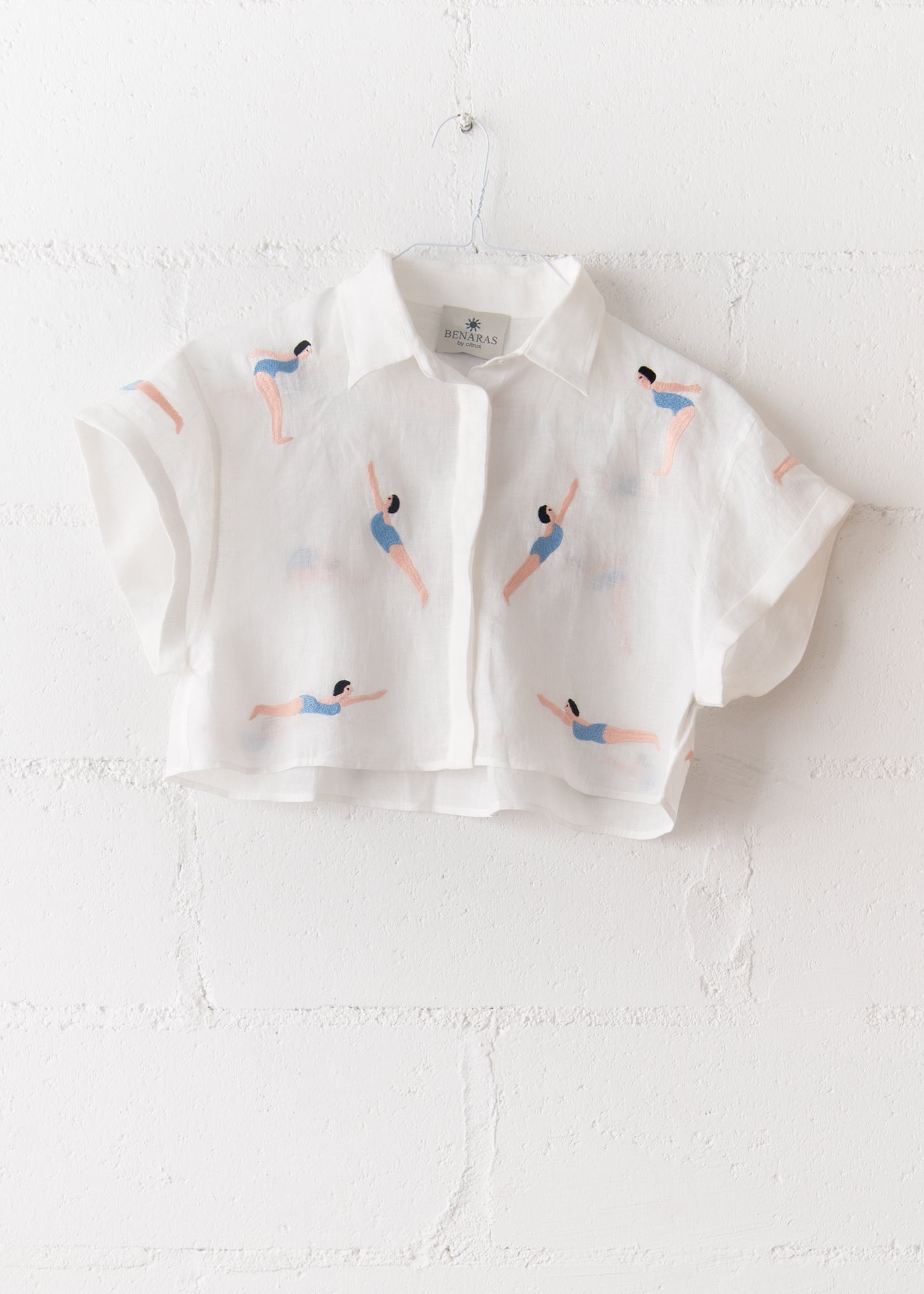 Bondi Swim Short Shirt in White and Blue, from Benaras by Citrus