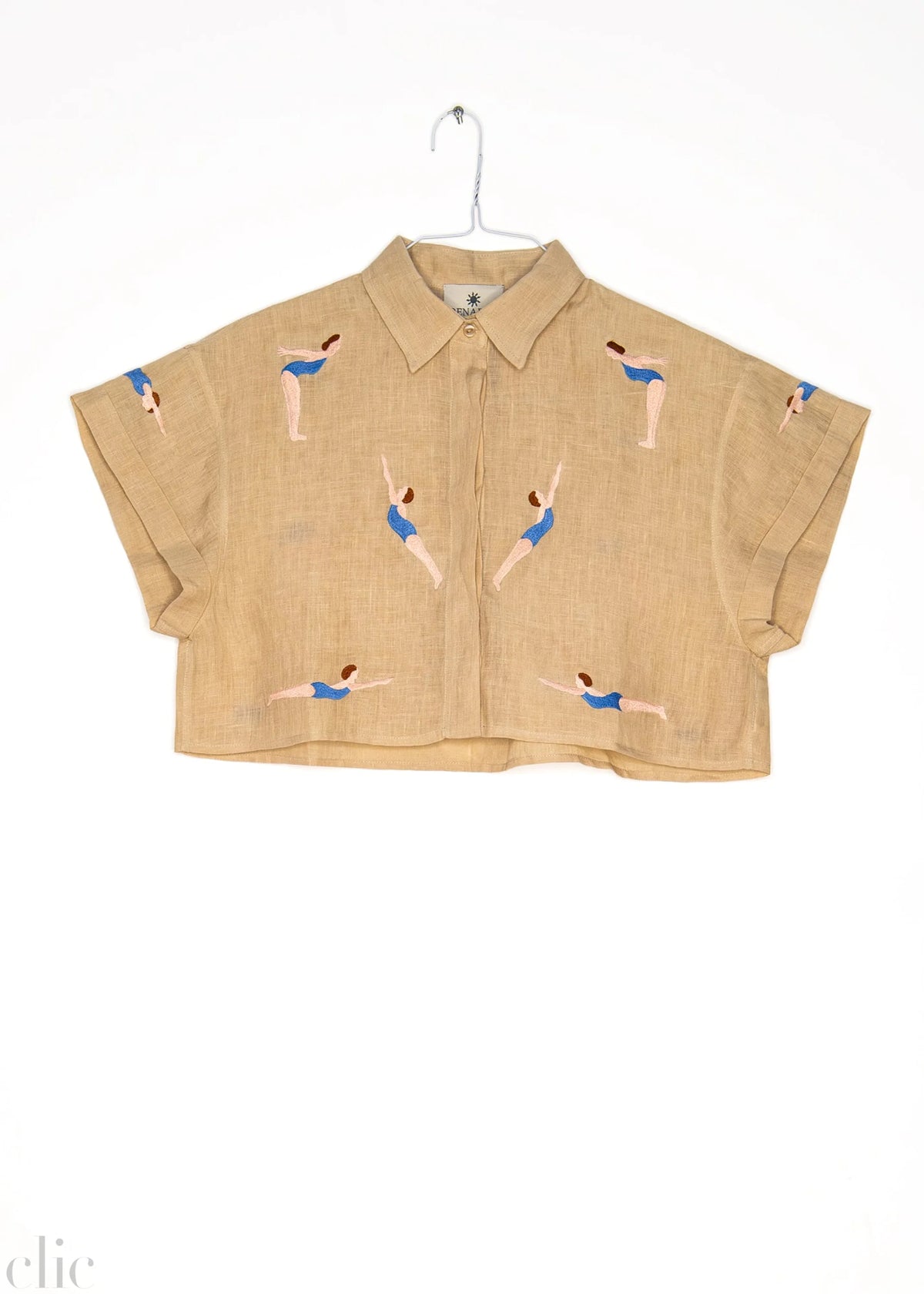 Bondi Swim Short Shirt in Beige and Blue, from Benaras by Citrus
