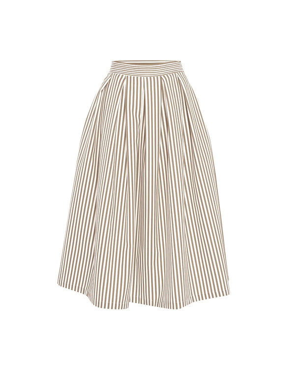 Echo Box Pleated Striped Midi Skirt in Sand, from Theo The Label