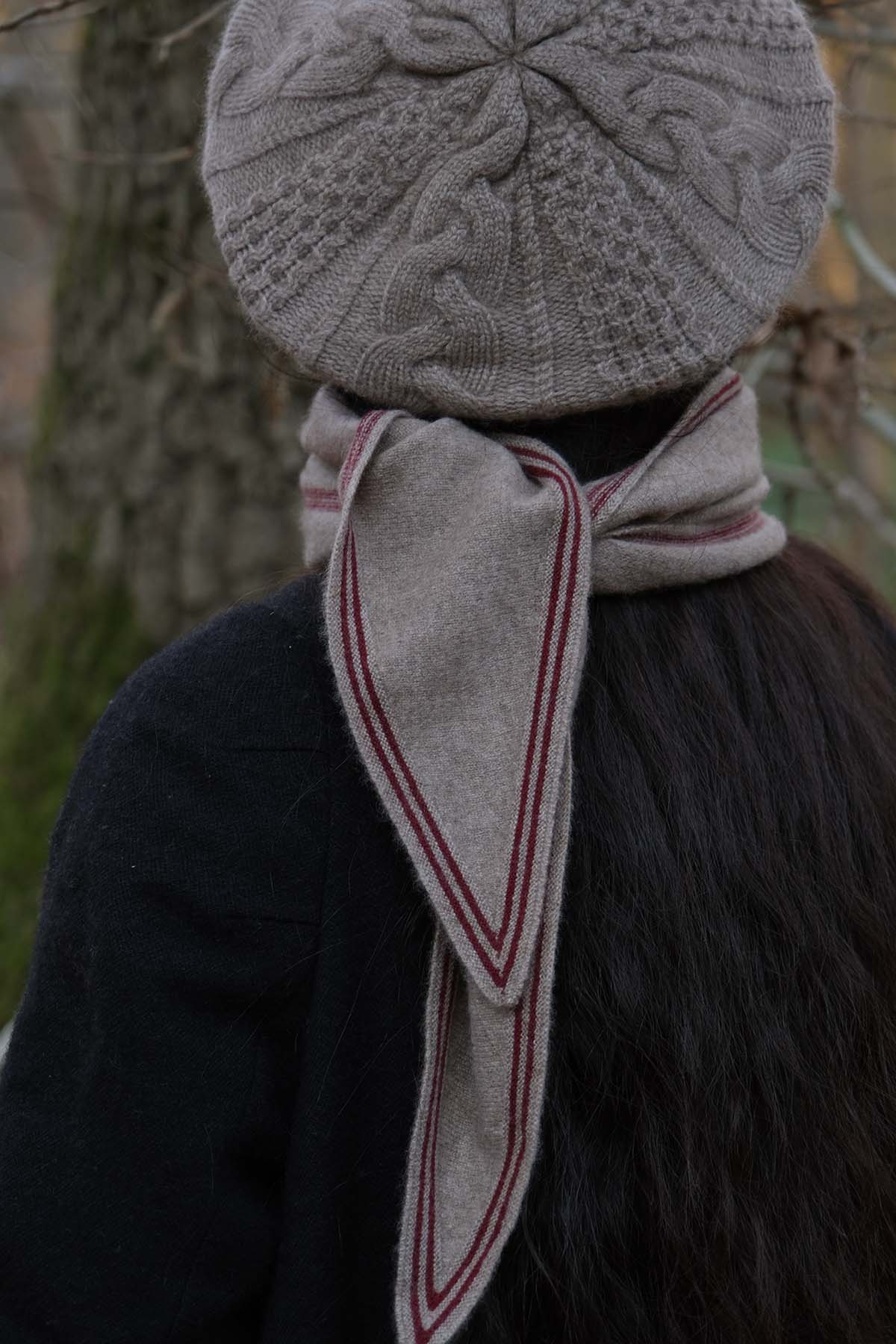 Bronte Spindle-shaped Knitted Cashmere Scarf Mocha Brown, from Oats and Rice