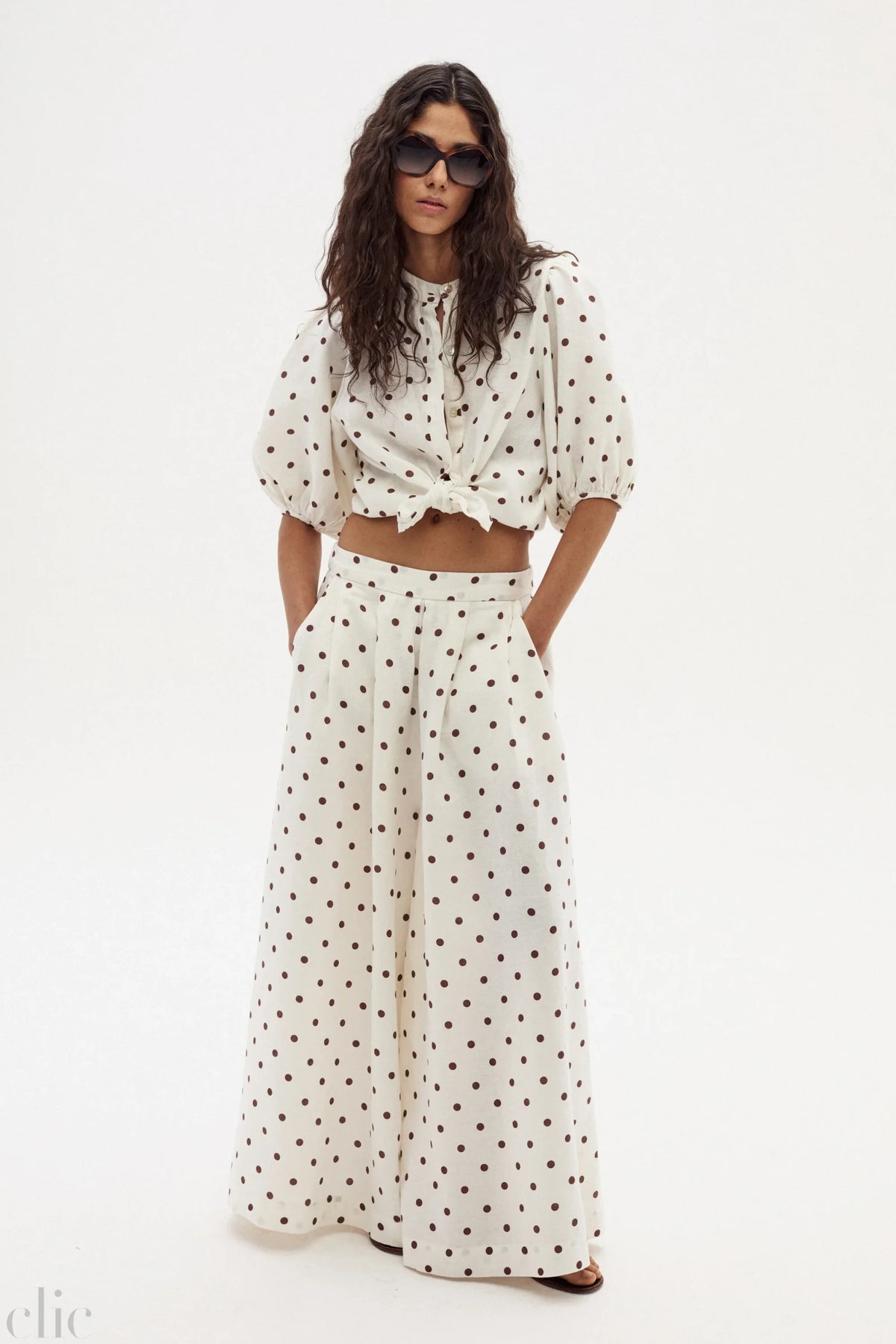 Bubble Linen Shirt in Brown Polka Dots, from Lanhtropy