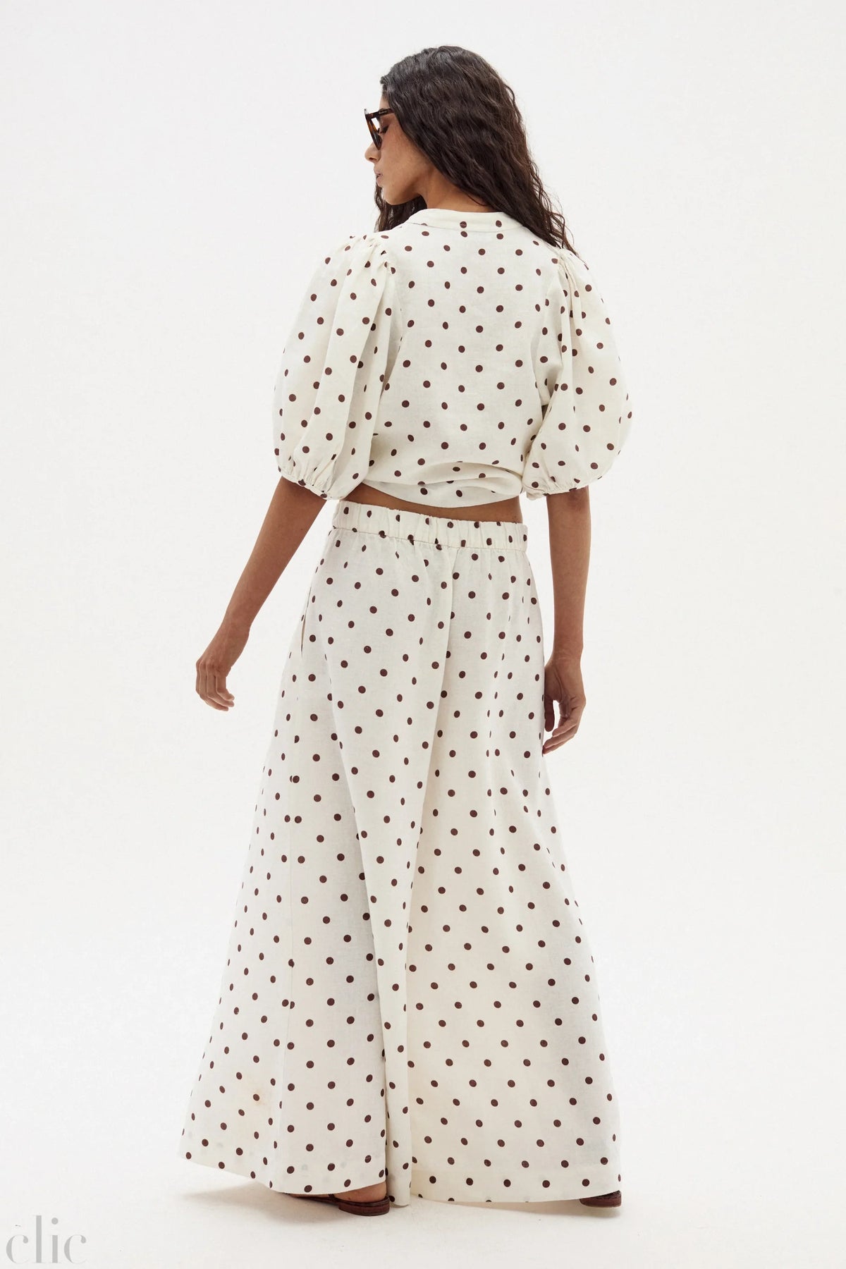 Sabi Linen Pants in Brown Polka Dots, from Lanhtropy