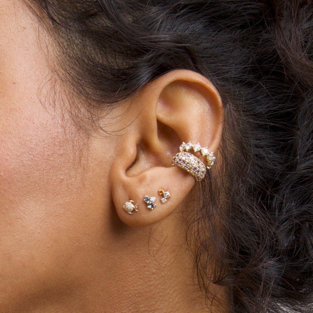 Wide Pave Diamond and Iridescent Gemstone Ear Cuff, from Adina Reyter
