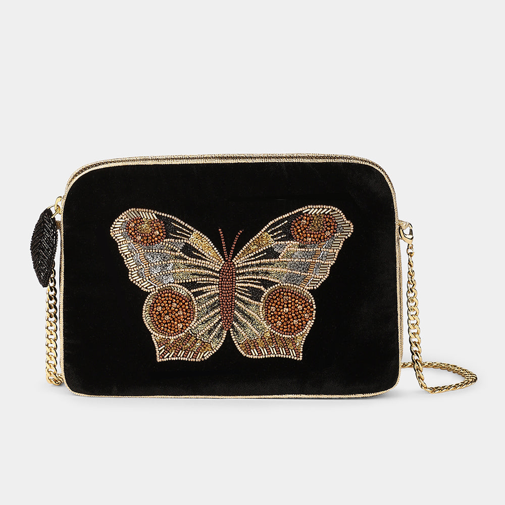 Butterfly Velvet Sling Back Bag in Black, from Olivia Dar