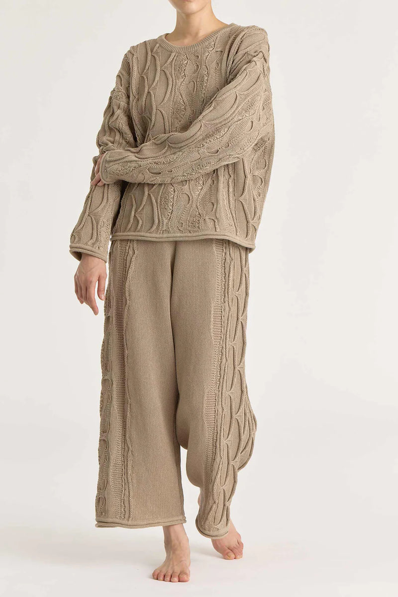 Cabel Knit Pants in Taupe, from Black Crane
