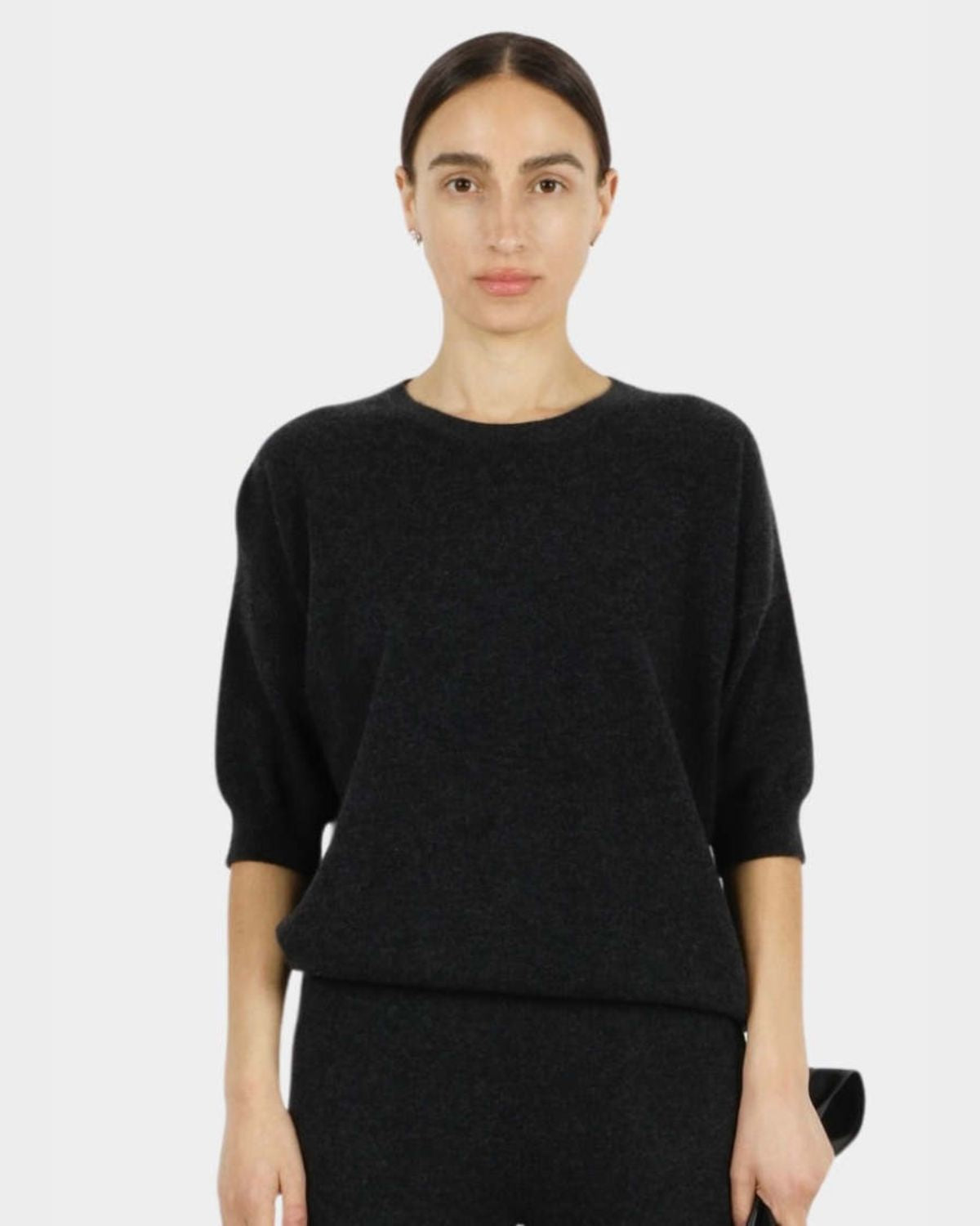 Cashmere Boyfriend Tee in Black Melange, from Modern Weaving 